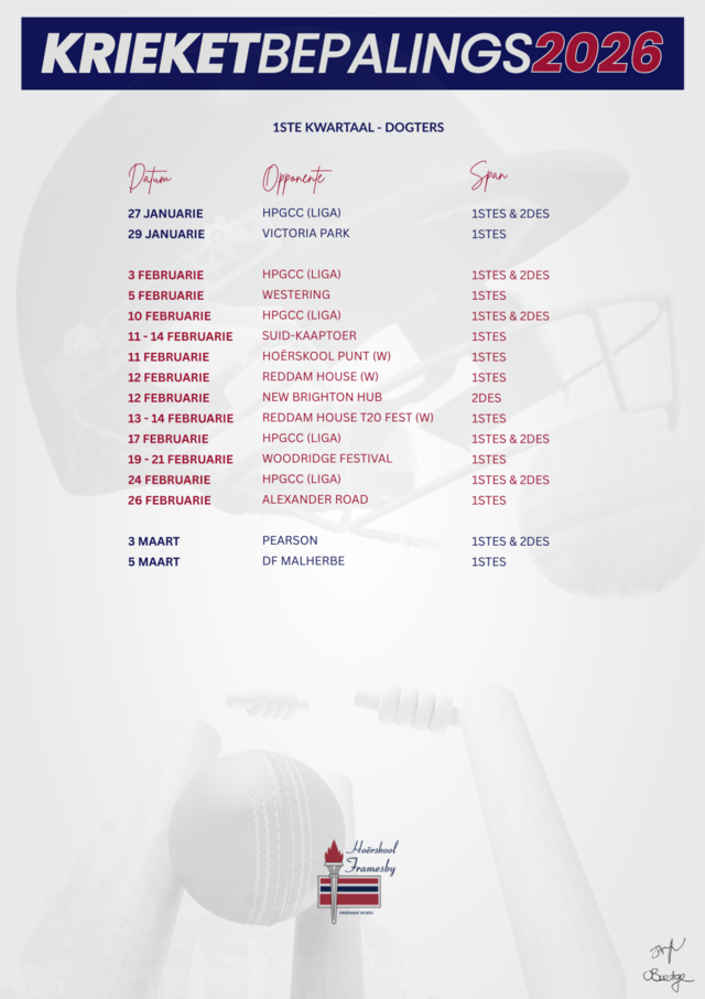krieket dogters bepalings 2026