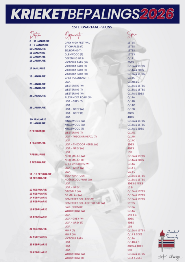 krieket seuns bepalings 2026